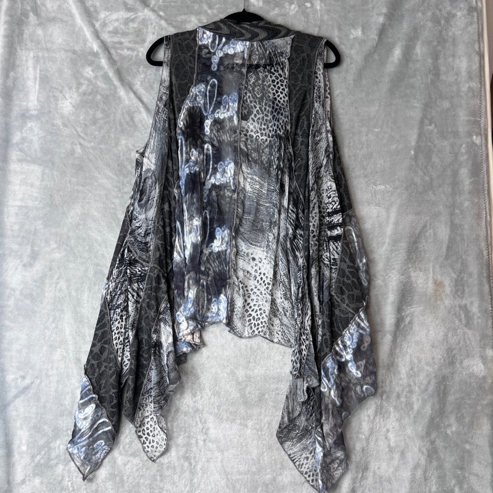 Fleur de Lis Womens Boho Mixed Print Handkerchief Hem Open Front Vest Small - Picture 6 of 10